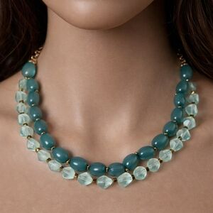 Women's Stunning Layered Gold-tone & Green Beads Necklace, 18+3-inch